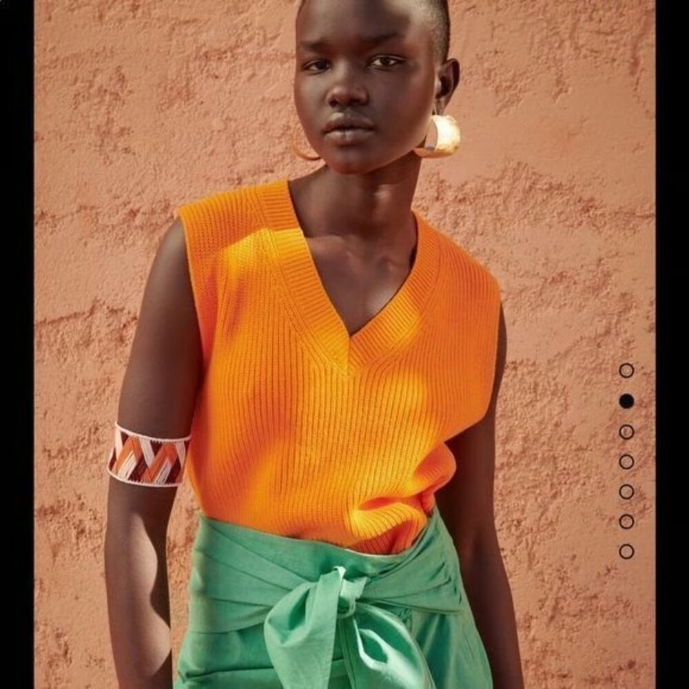 ZARA Women's Ribbed Knit V-Neck Orange Sleeveless Vest Top - SZ L